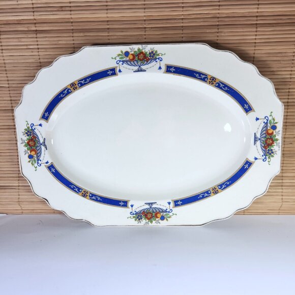 Myott Platter 14" MYO100 Fruit in Urn Blue Band Scalloped Staffordshire England - Picture 10 of 11